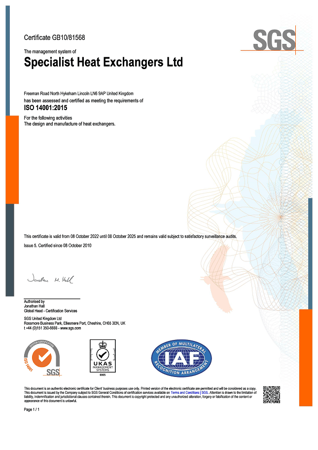 A scanned image of our ISO14001 certification.